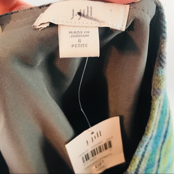 NWT J. Jill Grey Green Teal Navy Plaid Wool Blend  Asymmetric Fringe Blanke… - Picture 5 of 8